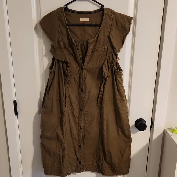Pilcro- Women's Olive Green Sleeveless Button-Down Dress - Picture 1 of 6
